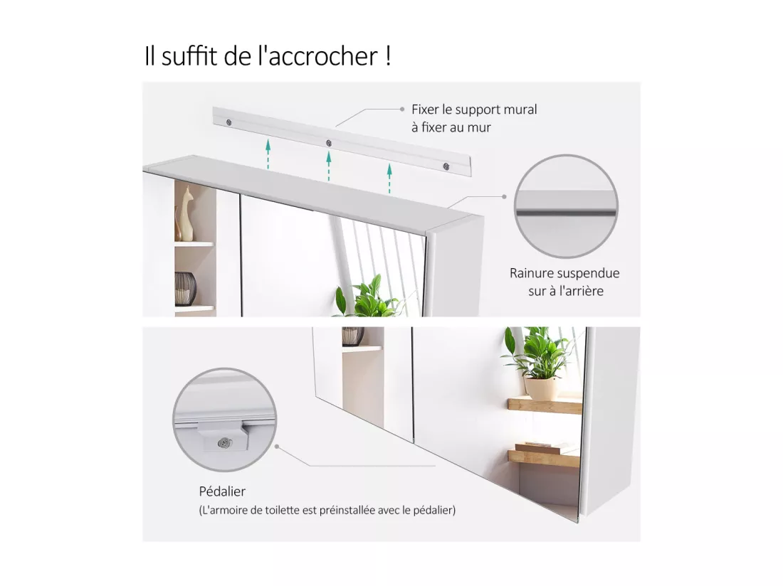 EMKE Armoires de toilette 60x65cm Blanche Armoire Salle de Bain en Miroir Double Face