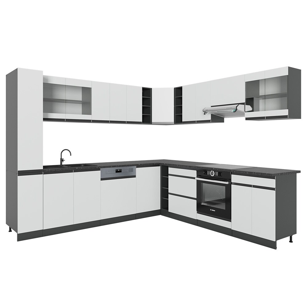 Vicco Eckküche Küchenblock Einbauküche R-Line J-Shape Anthrazit Weiß 277x257 cm modern Küchenschränke Küchenmöbel