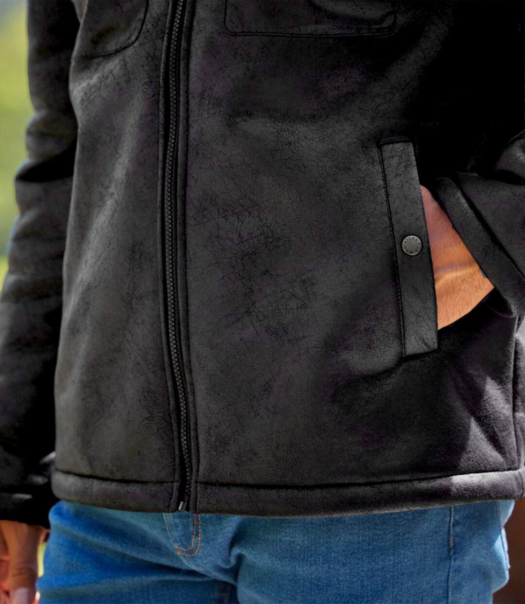 Blouson Aviateur Suédine Noir Doublé Sherpa
