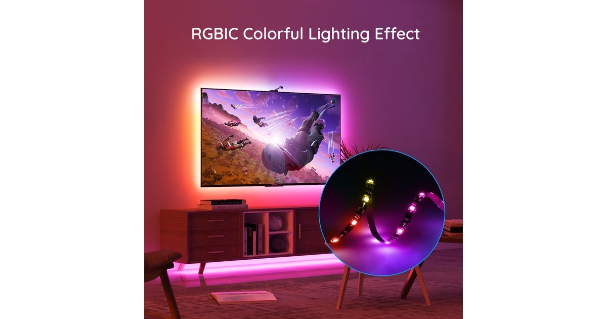GoveeH6199 DreamView T1 TV achtergrondverlichting sfeerverlichting  (5 meter, RGBIC, Wifi, Bluetooth, voor 75 - 85 inch tv's)