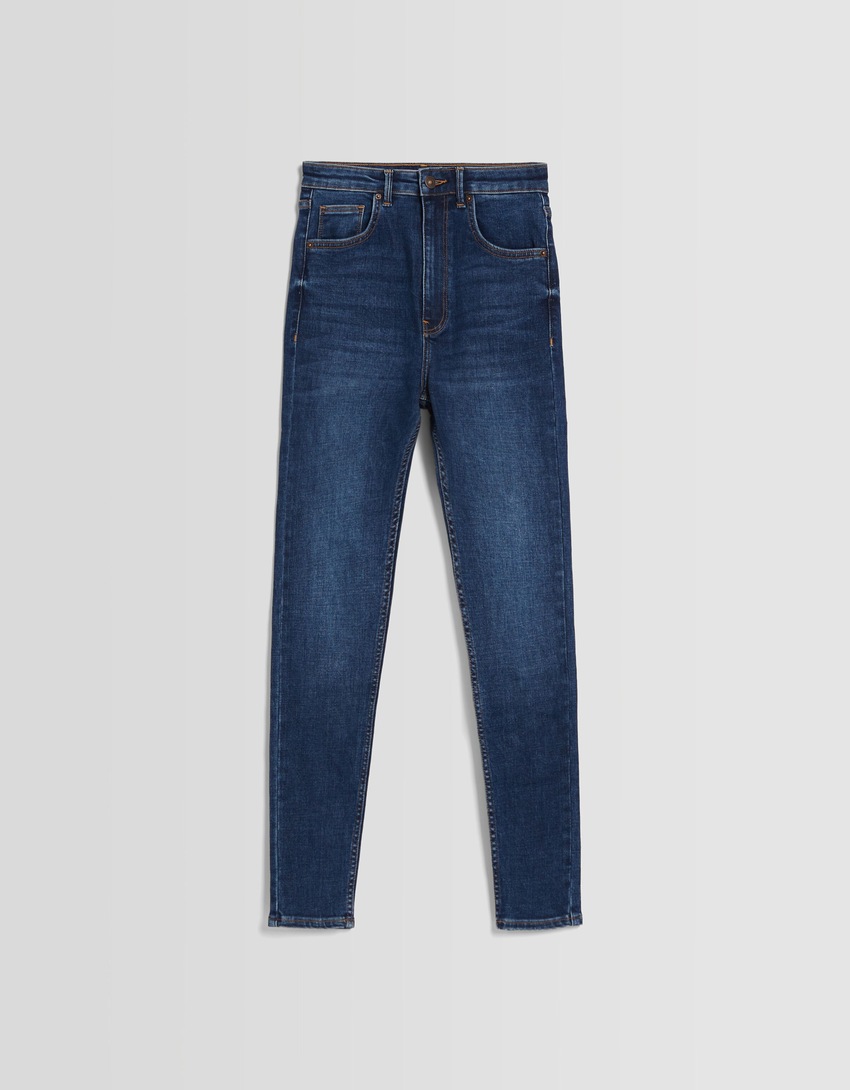 calça jeans skinny de cintura super alta