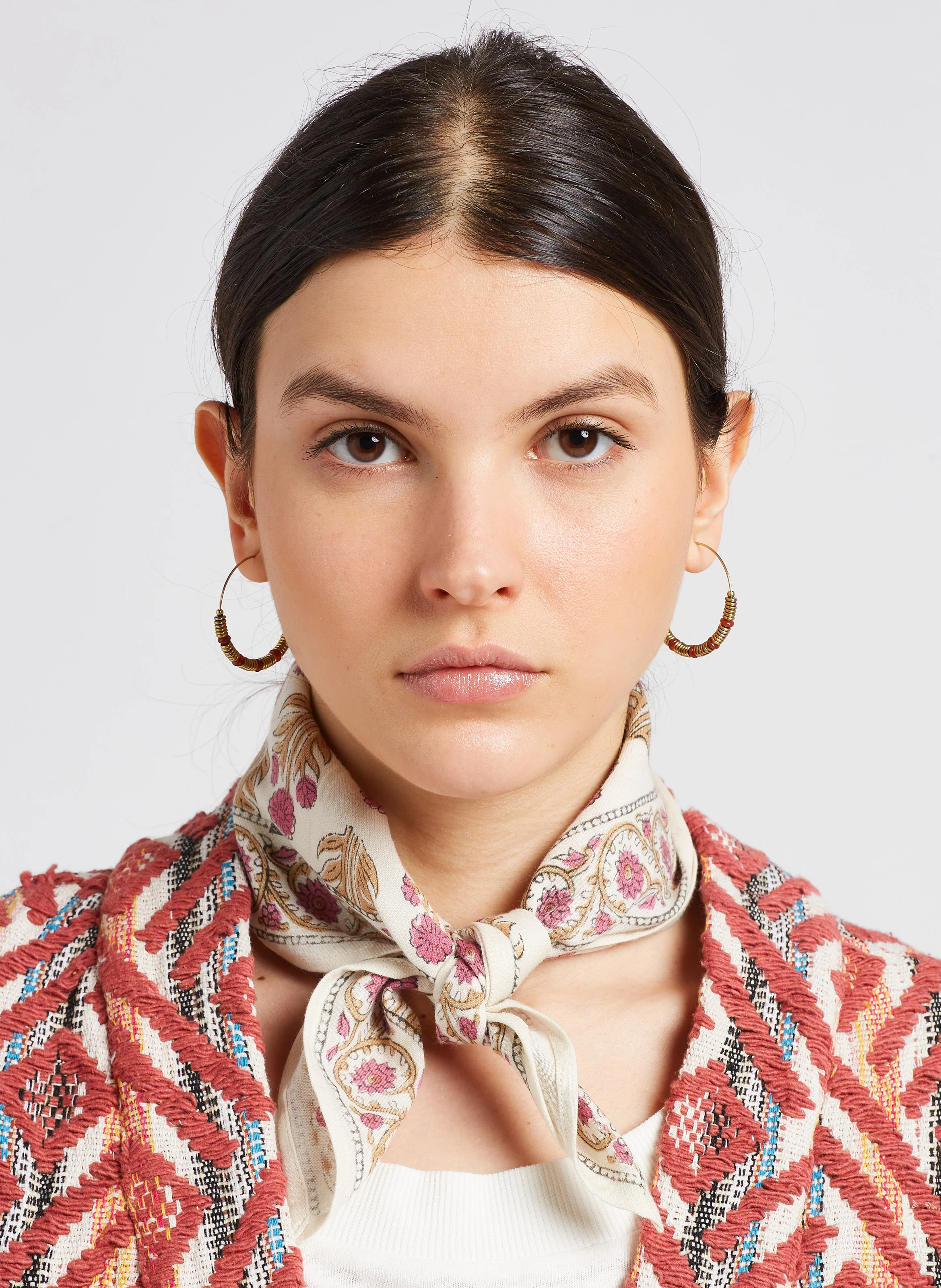MANIKA - Foulard en coton imprimé | Beige