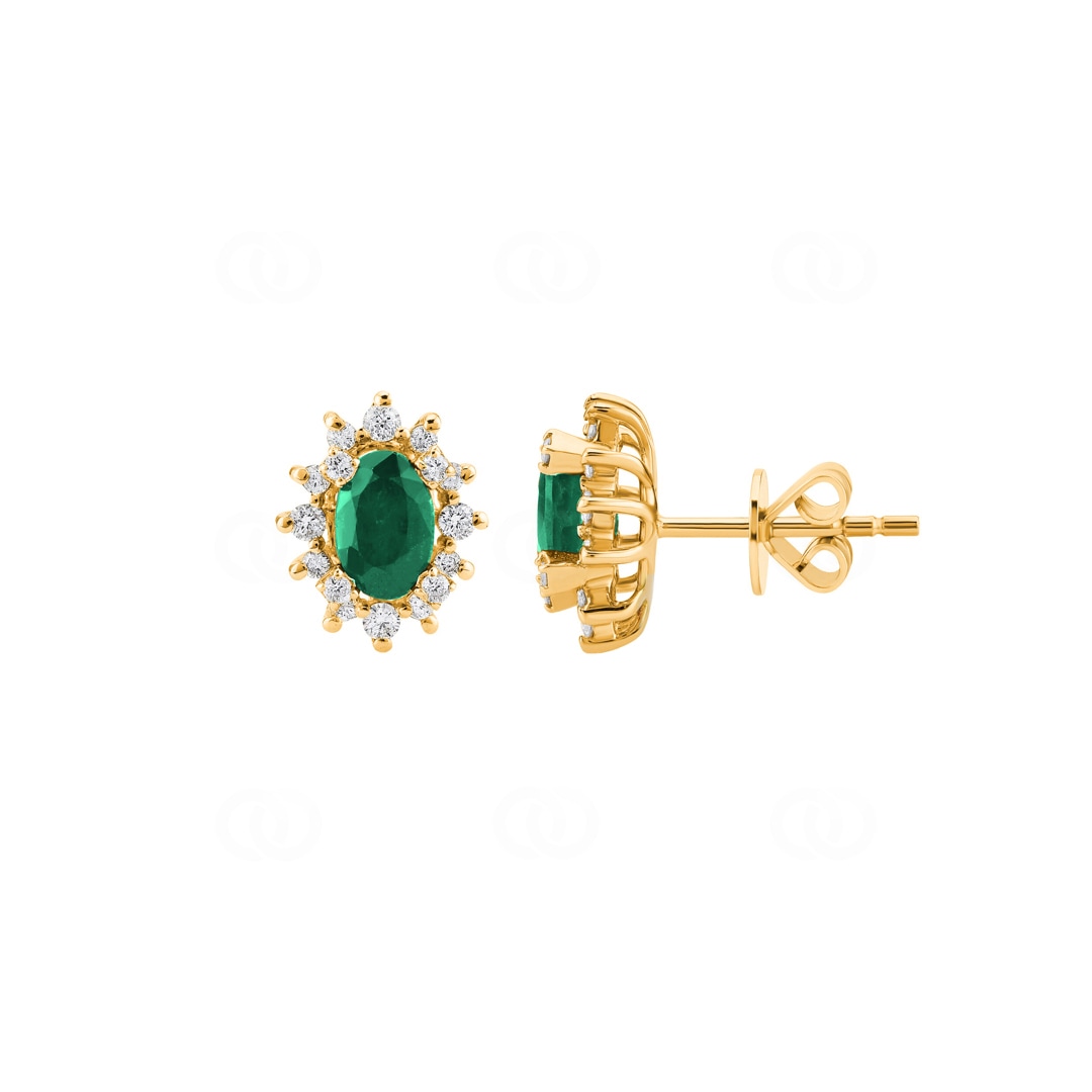 Ohrstecker 750/18 K Gelbgold mit Diamanten 0.32 ct H/si & Smaragd 0.82 ct