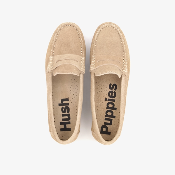 Hush Puppies suede dames mocassins beige