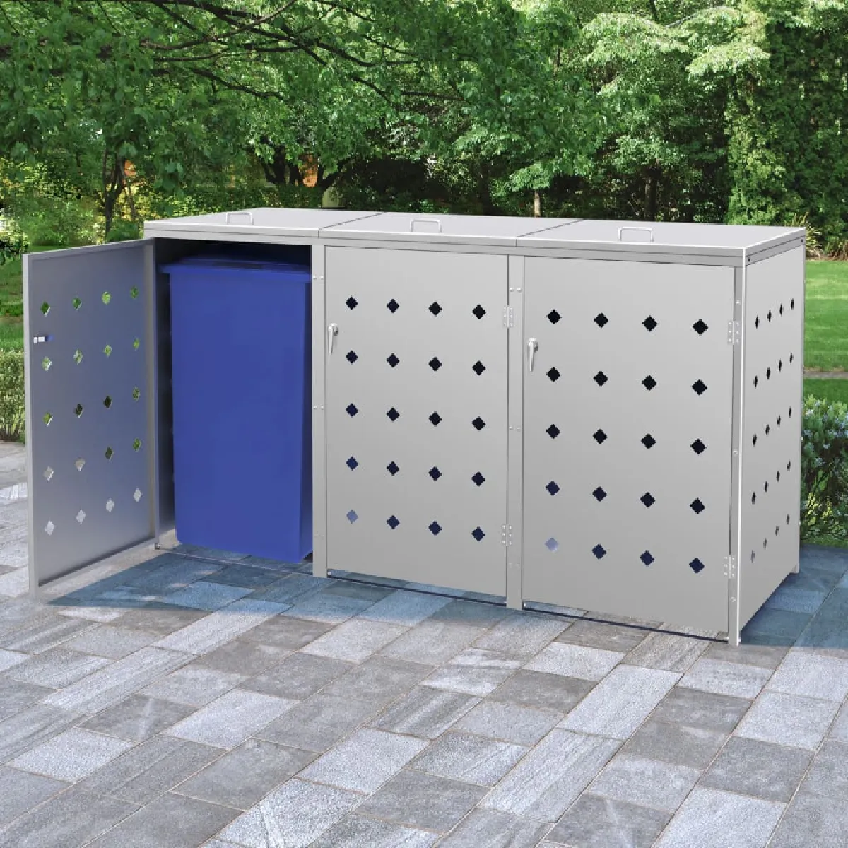vidaXL Abri à Poubelle Triple 240 L - Inox