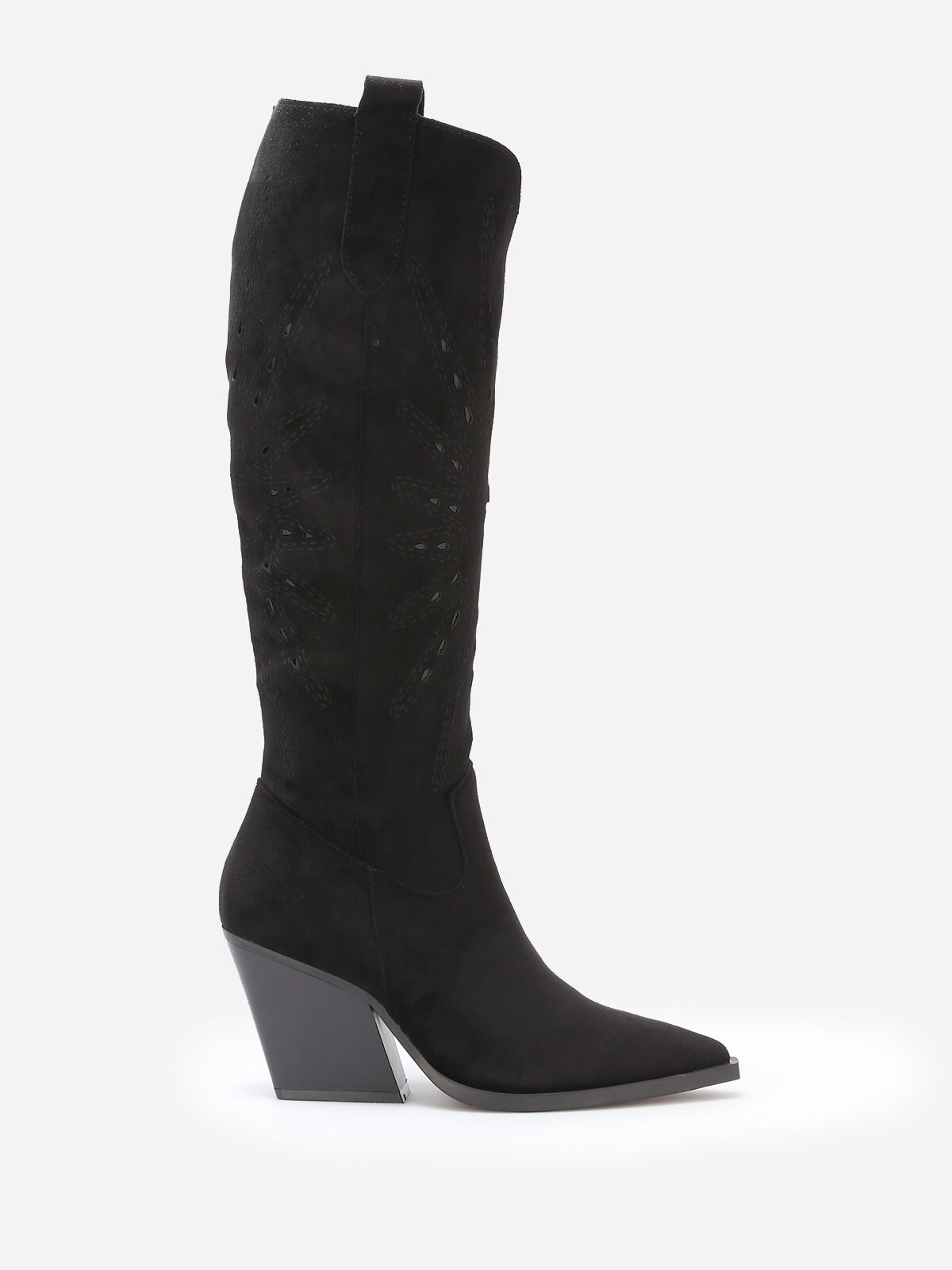 Bottes santiags en suédine ajourée- Noir