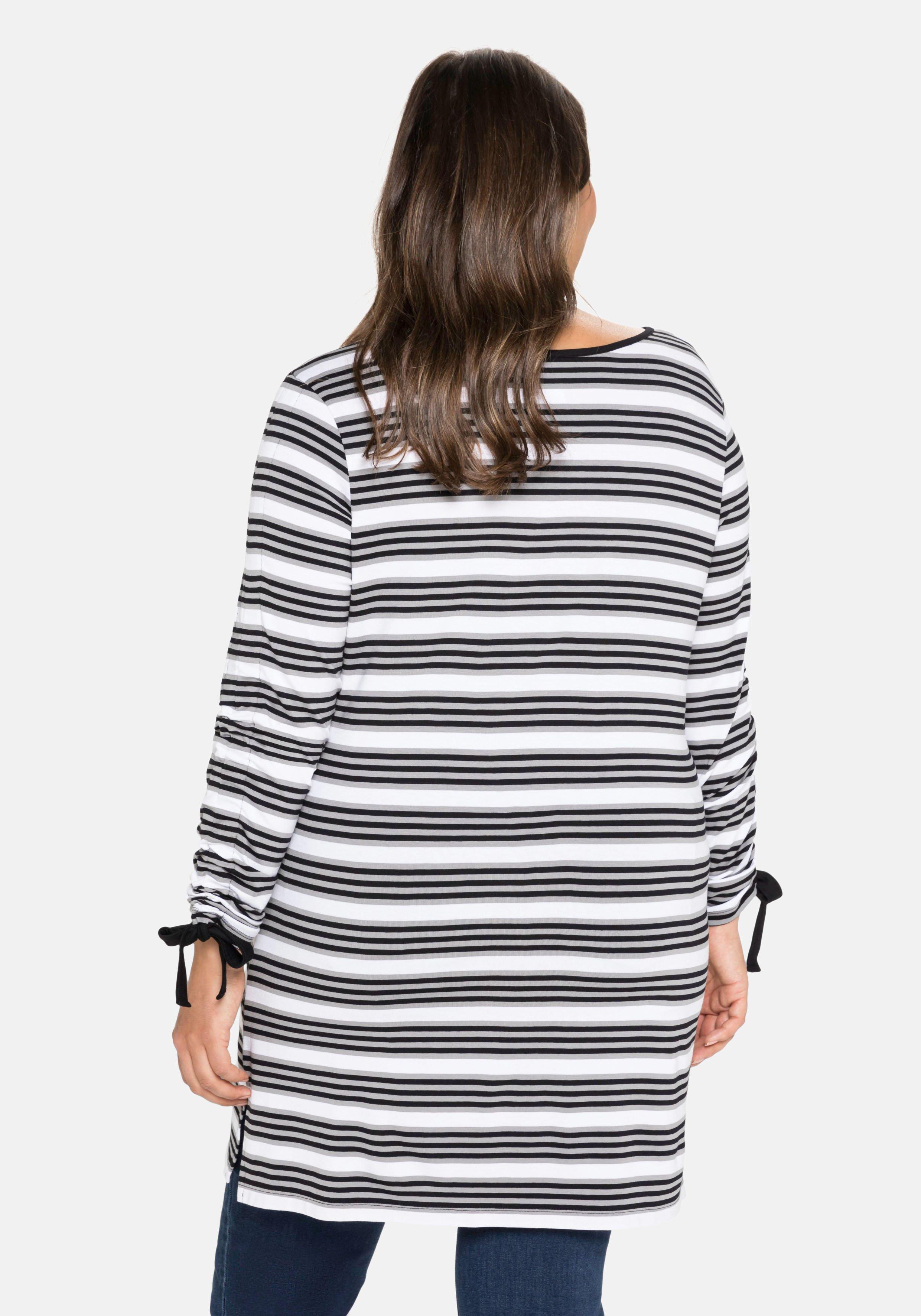 Longshirt mit Ringeln und Raffung am Ärmel