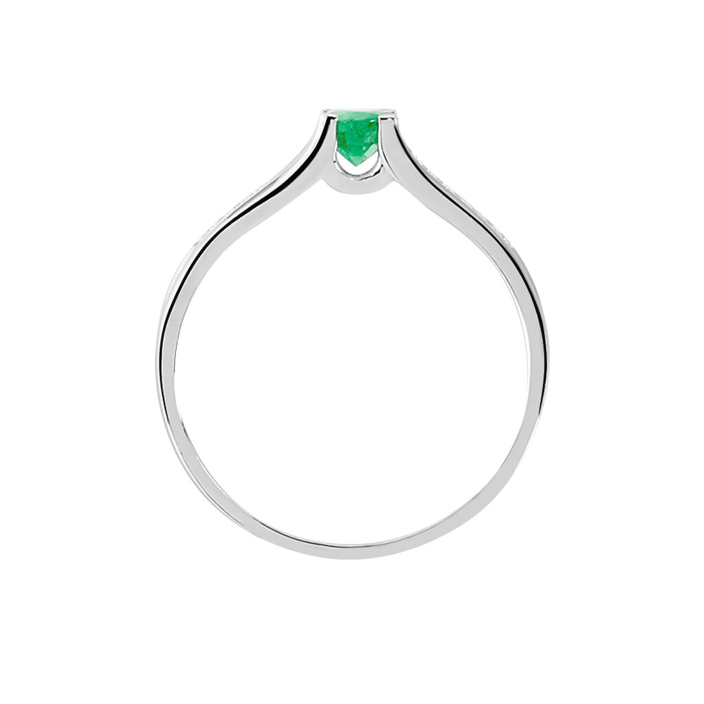 Bague Denise Or Blanc Emeraude Et Diamant