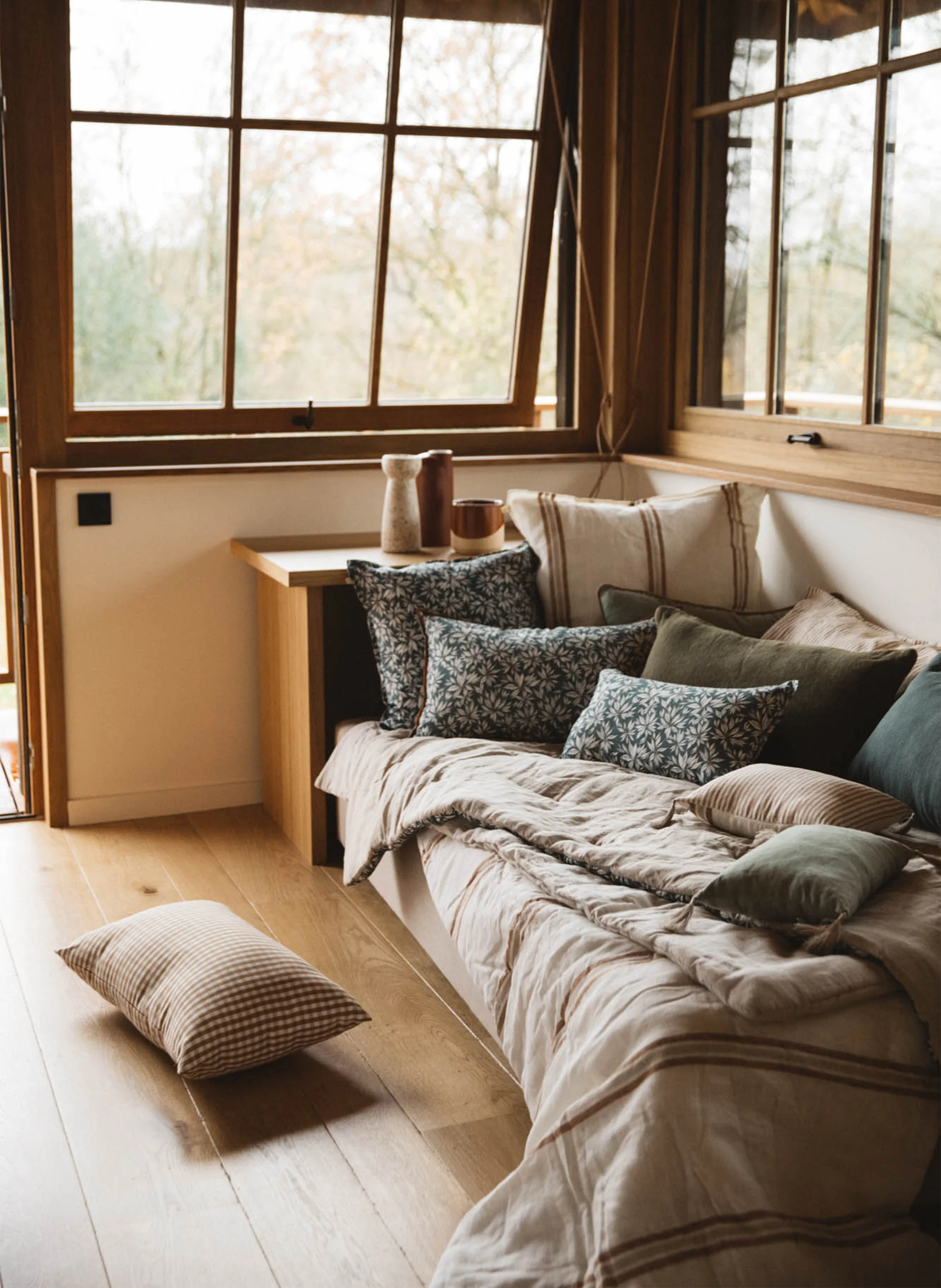 Sur-matelas imprimé floral en lin| Vert