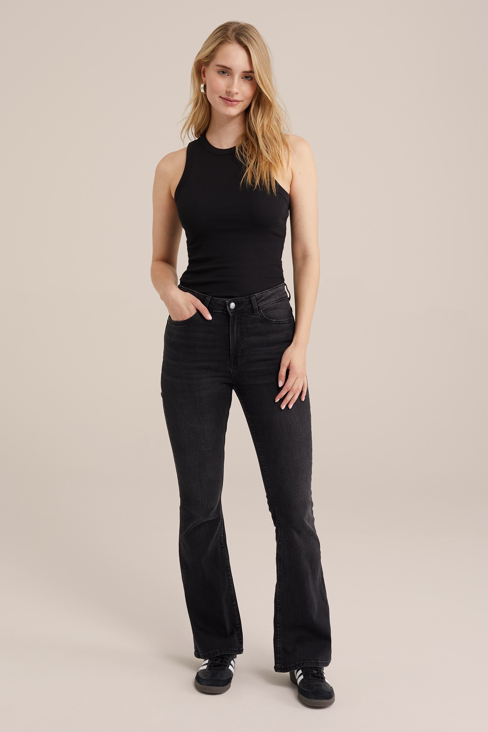 singlet van ribstof WE Fashion Zwart