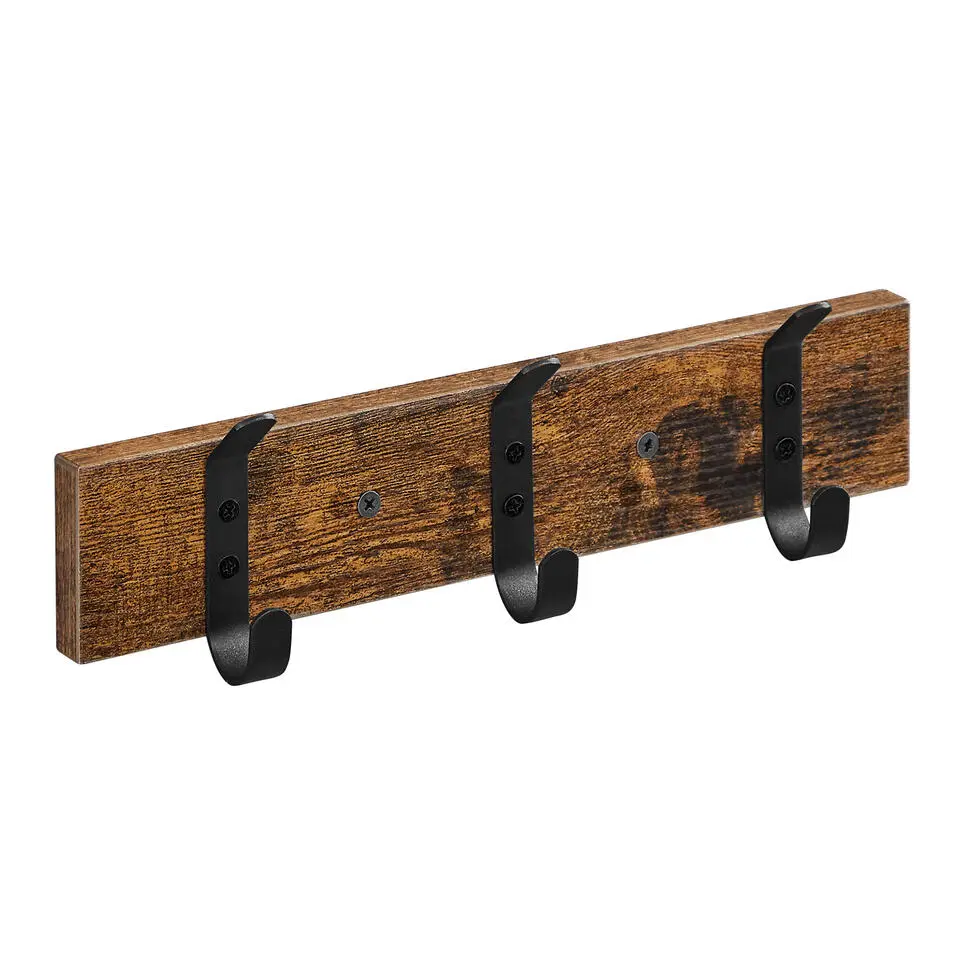 Wandkapstok met 6 Haken - compacte houten Muurkapstok - Vintage Bruin en Zwart