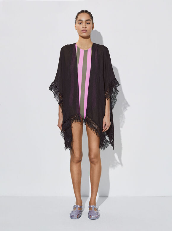 Caftan com franjas - Preto