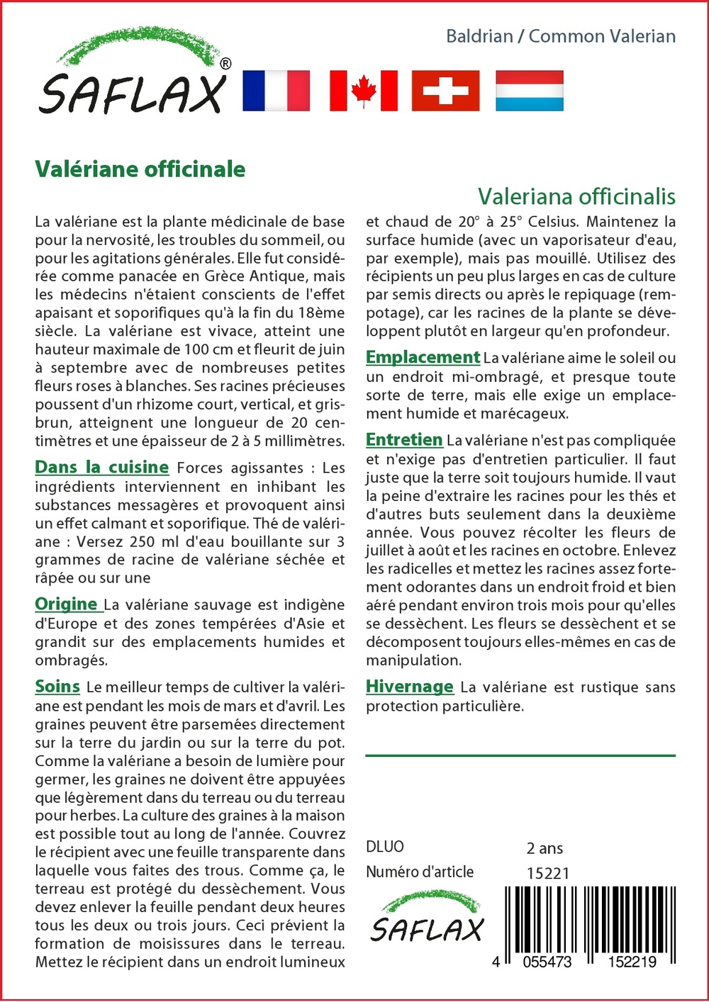 Valériane officinale - 200 graines - valeriana officinalis