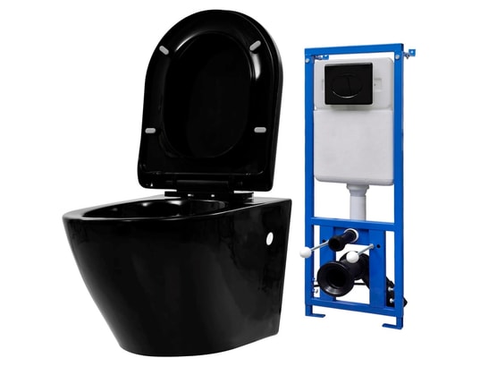 VIDAXL - Toilette suspendue au mur avec réservoir caché céramique noi...