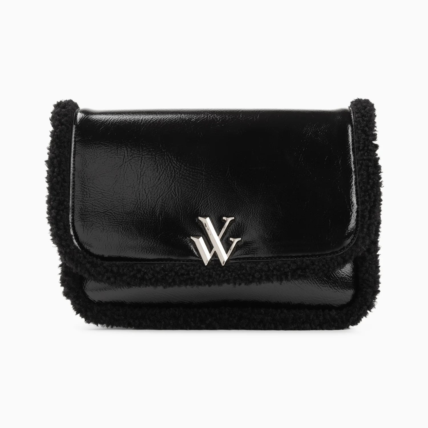 Sacs-Sac bandoulière Bertina noir à rabat et faux shearling