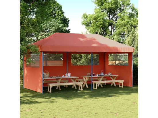Tente de réception pliable escamotable avec 3 parois latérales