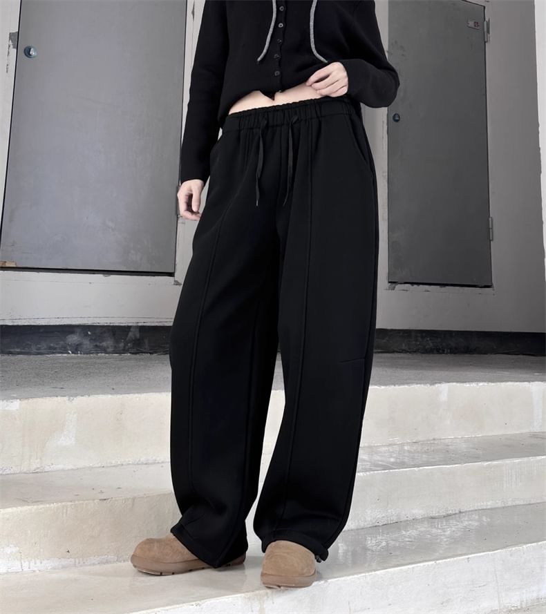 SIMPLE BLACK - Hoge taille effen wijde joggingbroek