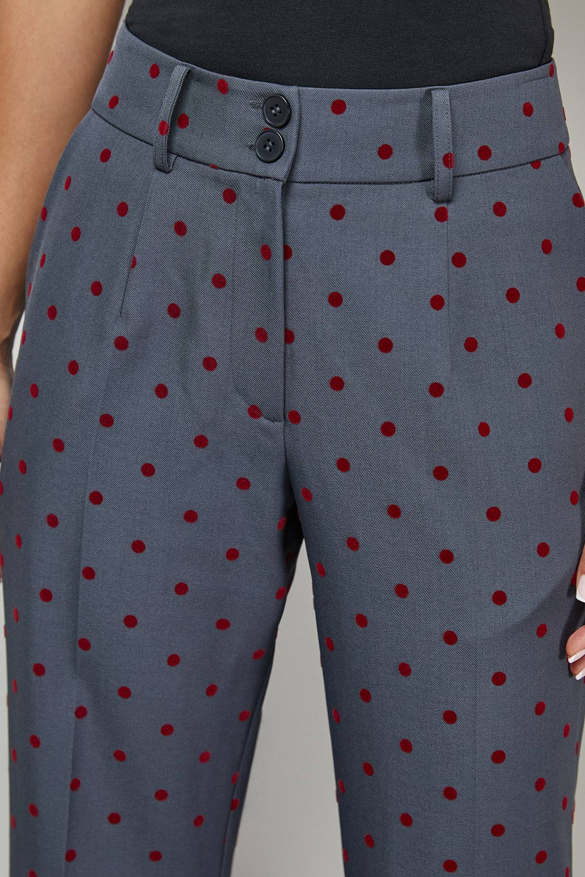Warehouse Ensemble Pantalon Taille Haute Ceinture Profonde Velours Bordeaux à Pois