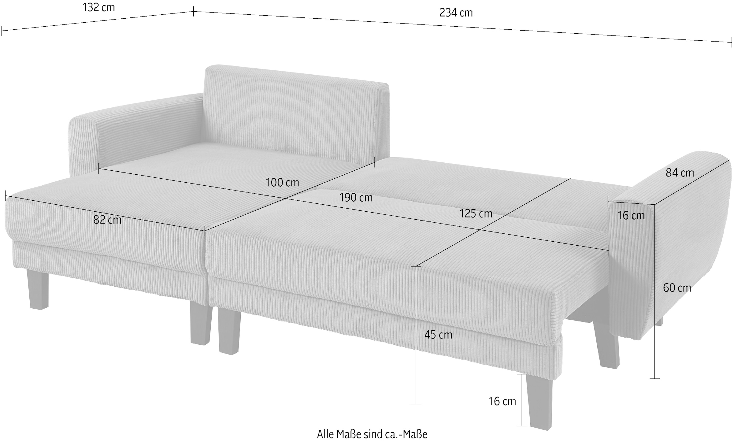 ATLANTIC home collection Ecksofa »Leonid L-Form« mit Schlaffunktion und Bettkasten