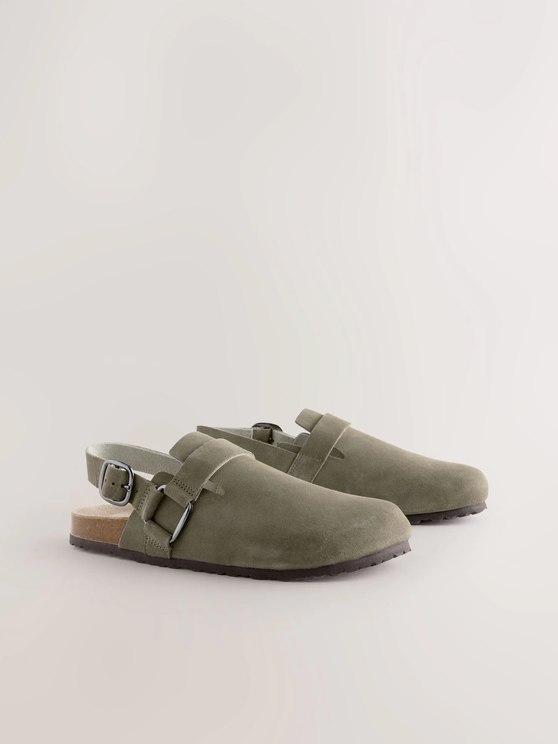 Kakigroen - Leren slingback klompen met voetbed