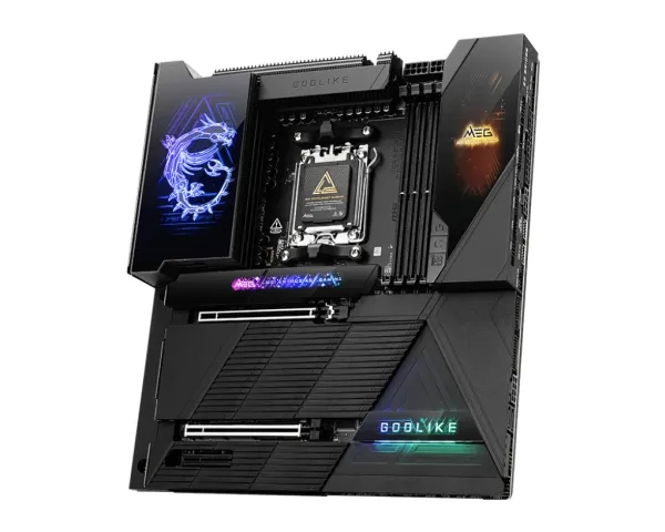 MSI MEG X870E GODLIKE - Bundkort - udvidet ATX - Socket AM5 - AMD X870E Chipset - USB-C 3.2 Gen 2x2, USB 3.2 Gen 2, USB 3.2 Gen 1, USB4 - Bluetooth, Wi-Fi 7, 5 Gigabit Ethernet, 10 Gigabit LAN - onboard grafik (CPU påkrævet) - HD Audio (8-kanaler)