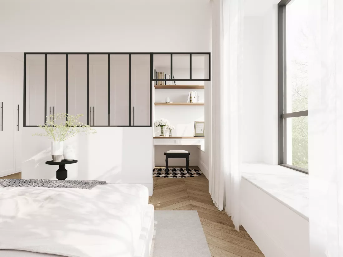 Verrière atelier avec imposte en aluminium thermolaqué - L180 x H105 + L83 x H40 cm - Noir - BAYVIEW
