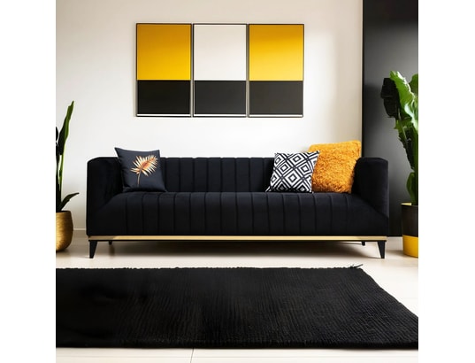 CONCEPT1 - Canapé tissu Bellino 3 places noir 222 x 89 x h75