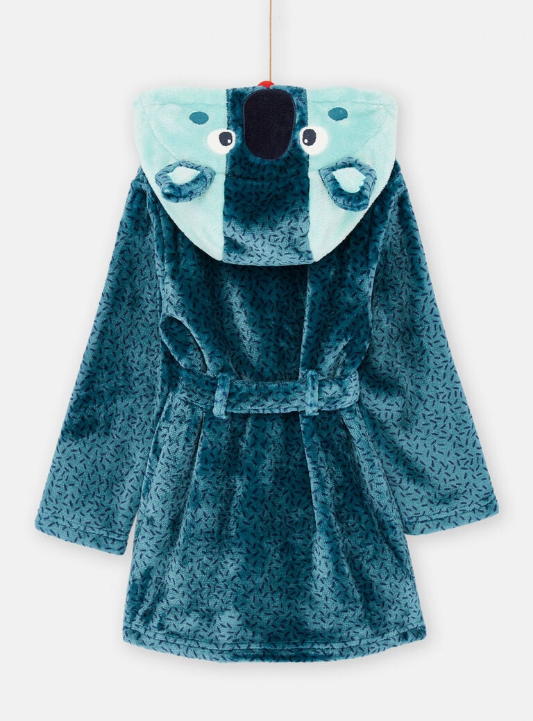 Robe de chambre bleue à capuche