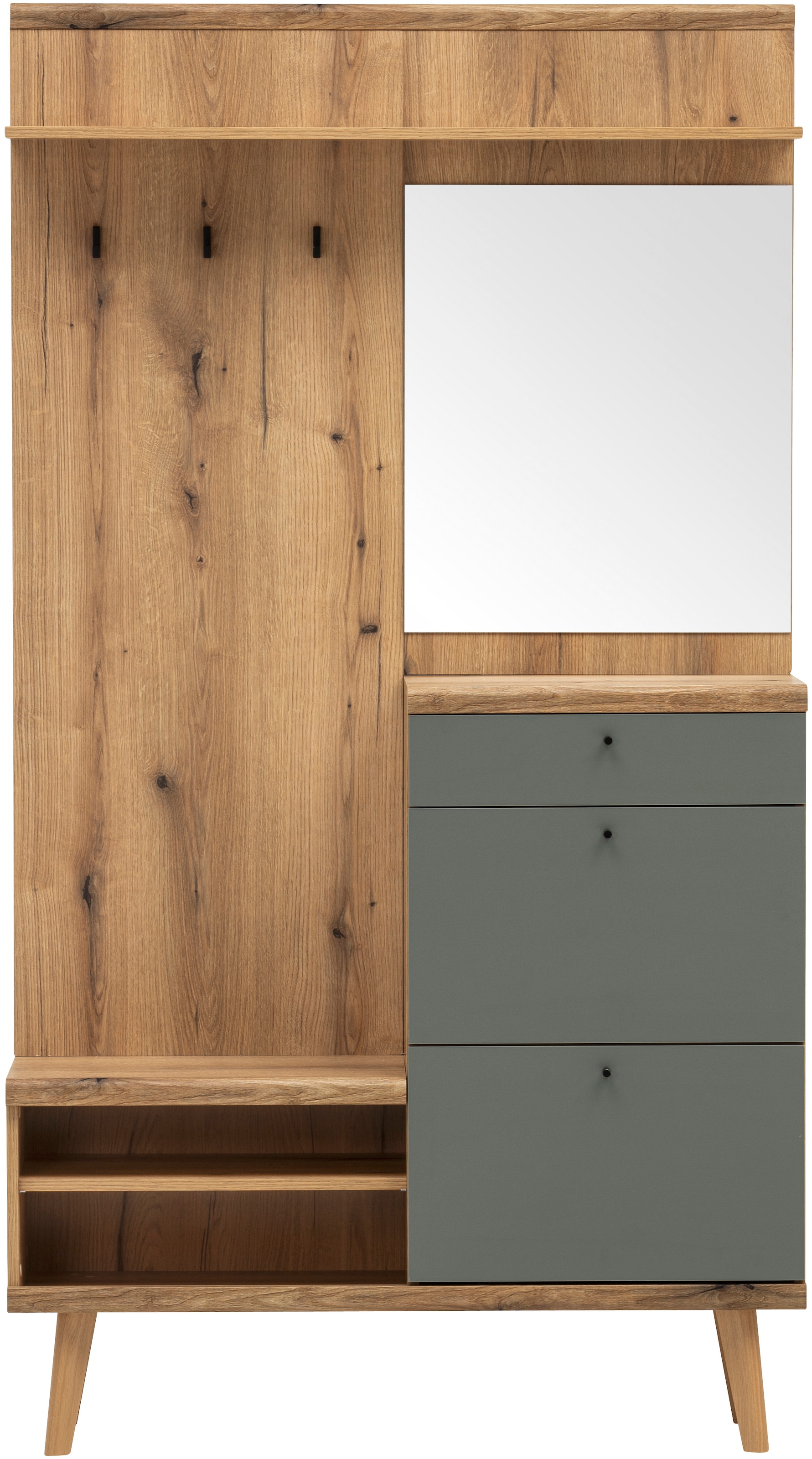 INOSIGN Kompaktgarderobe »Mavas, Garderobe, Garderobenschrank, ScandicDesign, Evoke Eiche/Salbei« ausreichend Stauraum, für kleine Räume geeignet, 110 cm breit