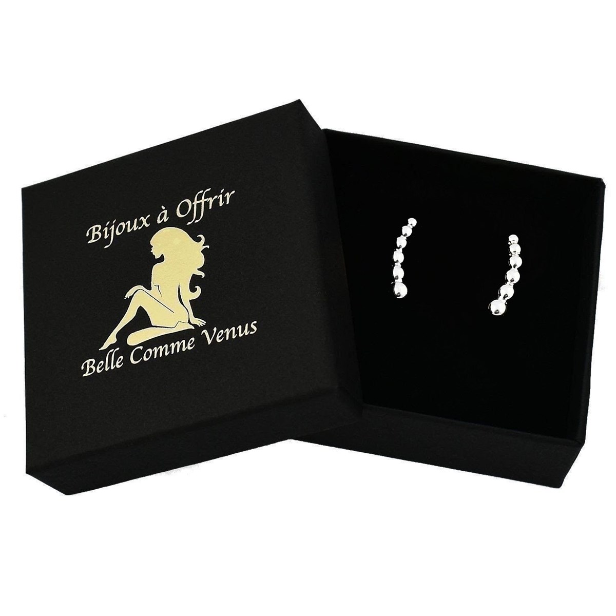 Boucles d'oreilles grimpantes contour de lobe suite de boules demi-sphère Argent 925 Rhodié