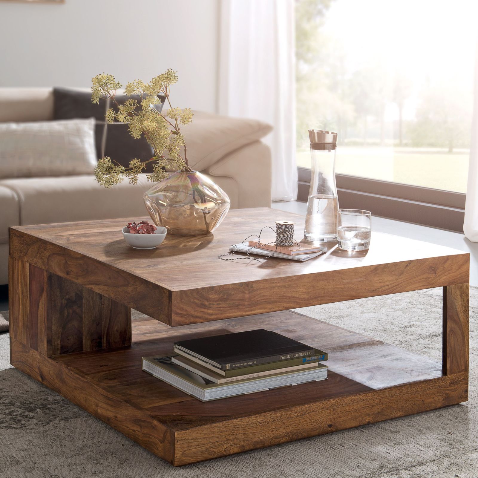 Couchtisch - Sheesham dunkelbraun - Ablagefläche - 90 cm