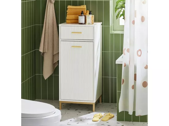 SoBuy BZR180-W Armoire à linge, Corbeille à Linge, Meuble Bas de Salle de Bain sur Pieds, Armoire Toilette, Meuble de Rangement avec 1 Tiroir et 1 Panier à Linge Amovible, Blanc