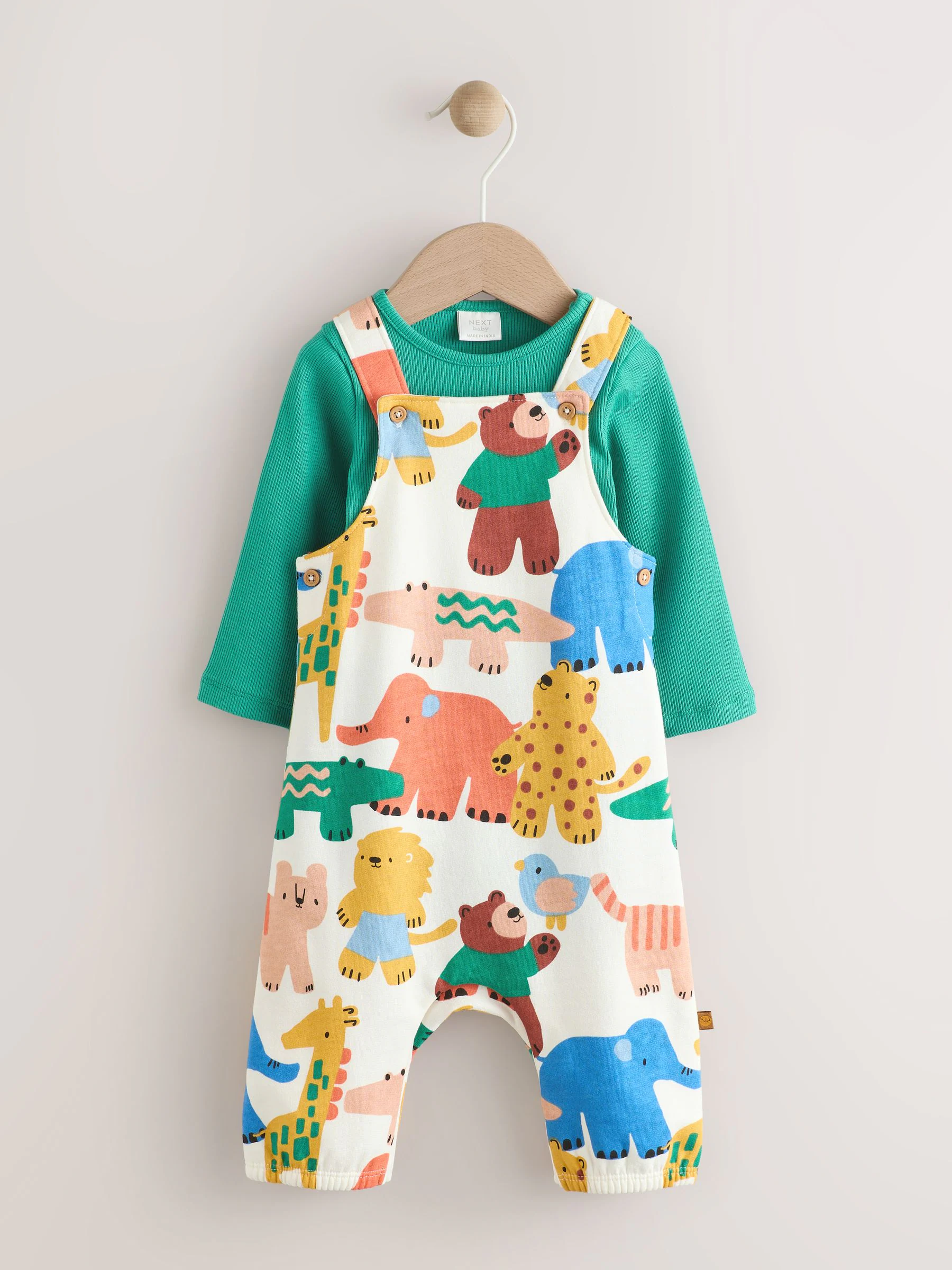 Felgekleurd met figuurtjes - Jersey tuinbroek en rompertje babyset (0mnd-2jr)