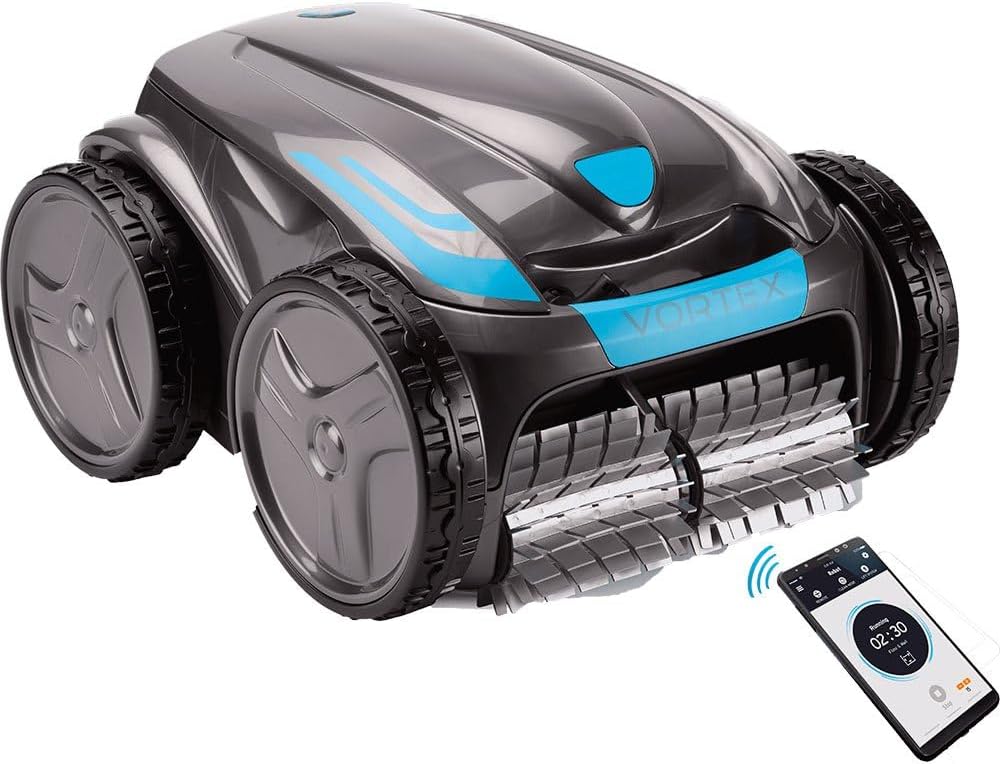 Automatischer Poolroboter Zodiac VORTEX 4WD. Bis zu 12x6 m, reinigt Boden, Wände und Wasserlinie. Fernbedienung und Lift System über App. Inklusive Swivel und Transportwagen. OV 5480 iQ