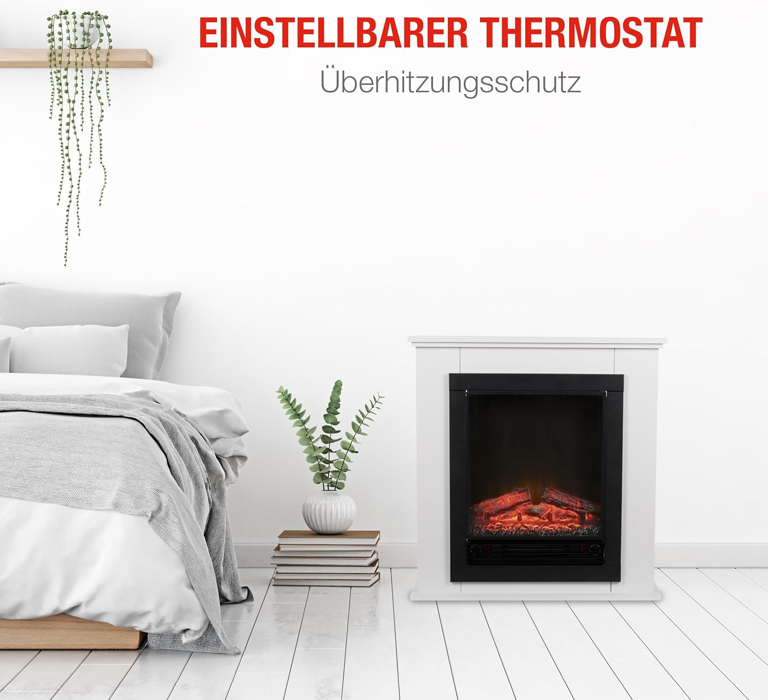 alpina Geneva Elektrokamin mit Heizung – Elektroheizung 1800W - Kaminofen mit Heizung, Schalttafel und Timer - Elektroherd mit LED-Flammen - Freistehend - Weiß