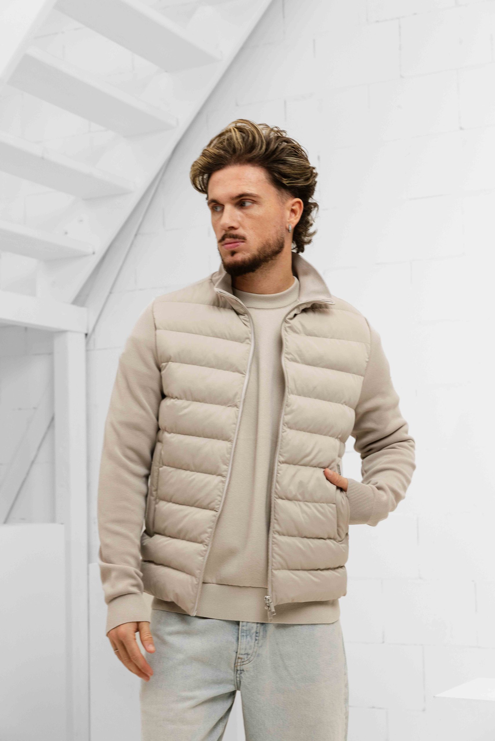 Malelions Knitted Hybrid Jas Heren Beige