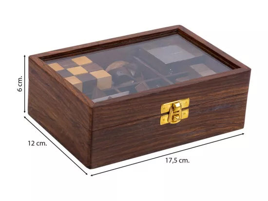 Jeu de 6 casse-têtes dans une boîte en bois marron 17,5x12x6h