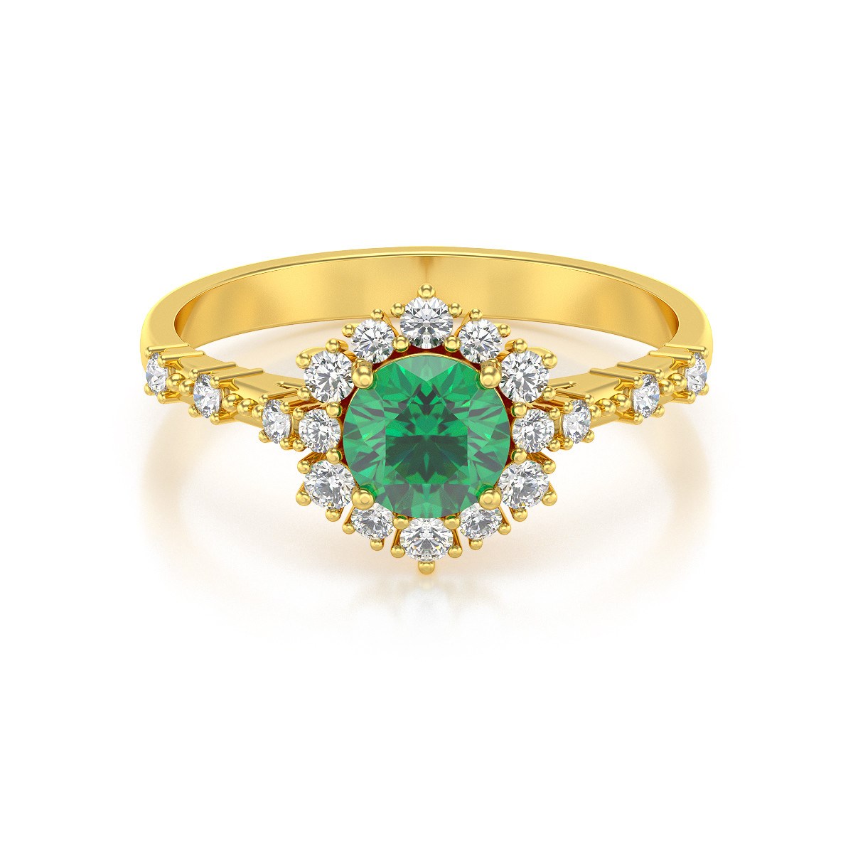 Bague ADEN Or 585 Jaune Emeraude et diamants 3.25grs
