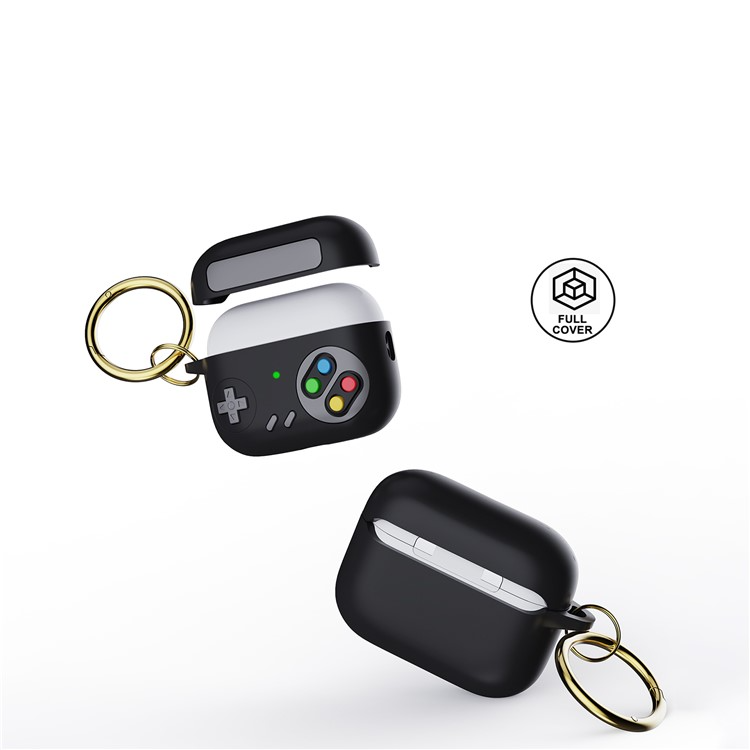AirPods Pro 2 / AirPods Pro Silikon Schutzhülle Spielekonsole Gameboy Abdeckung mit Karabinerhaken - Schwarz