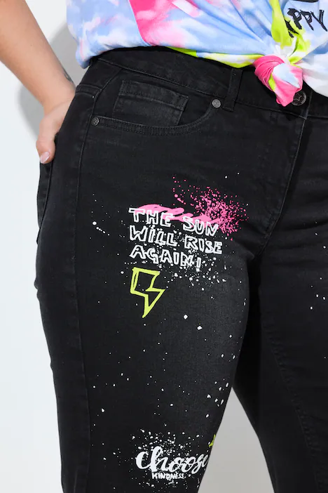 Jeans-Bermuda, gerades Bein, Print, black