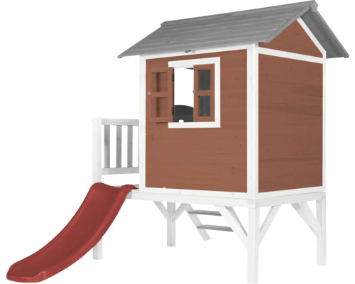 Speelhuis op stelten, axi Lodge, 240 x 167 cm, hout, rood, inclusief rode glijbaan