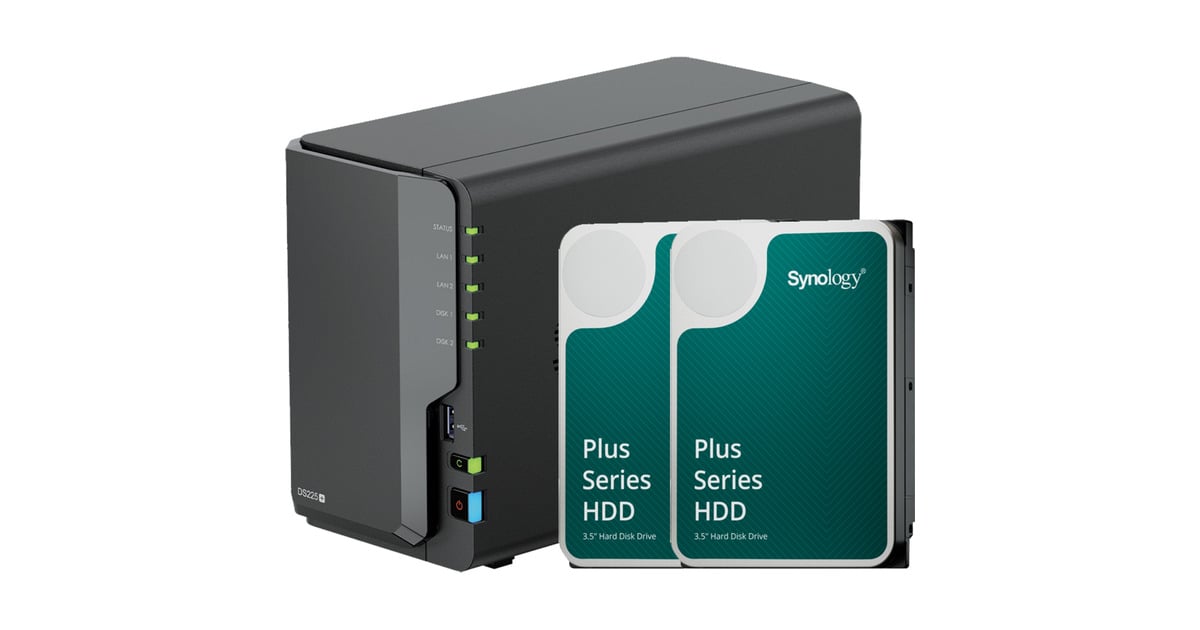 SynologyDiskStation DS225+ incl. 2x HAT3300-4T 4 TB nas  (Zwart, 1x 1GbE LAN, 1x 2.5GbE LAN, 2x USB 3.2 Gen 1)
