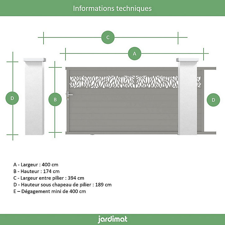 Portail Jardimat coulissant aluminium Neva 2 gris 7039 - 400 x h.174 cm