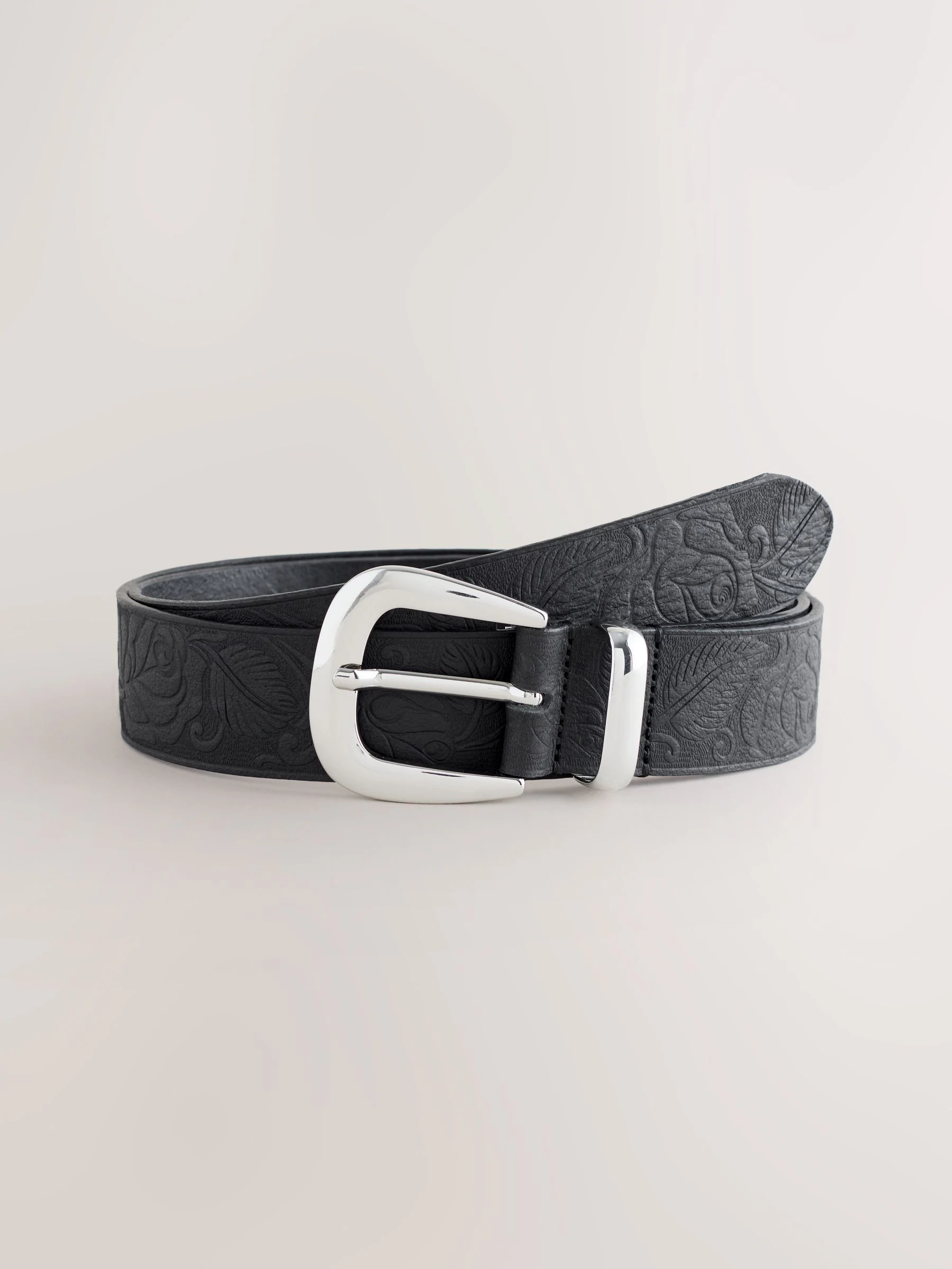Zwart - Premium Made In Italy Embossed Leather Belt