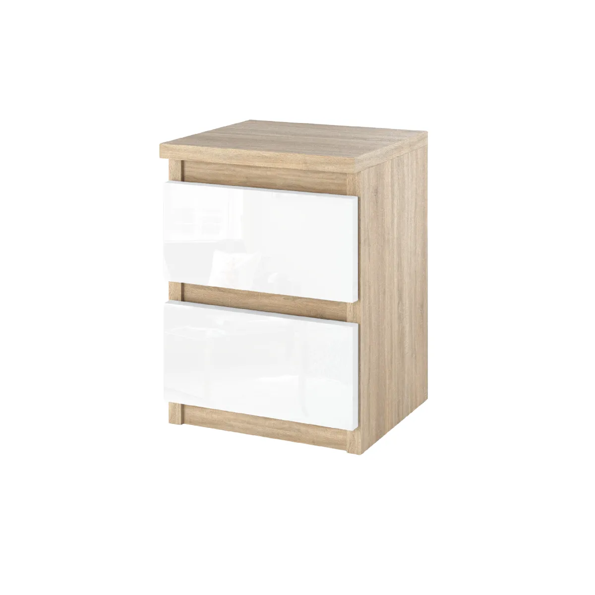Table de Chevet Sonoma/Blanc Brillant - 2 Tiroirs - 30 cm