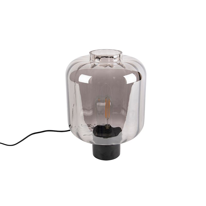 Design tafellamp zwart met smoke glas - Qara