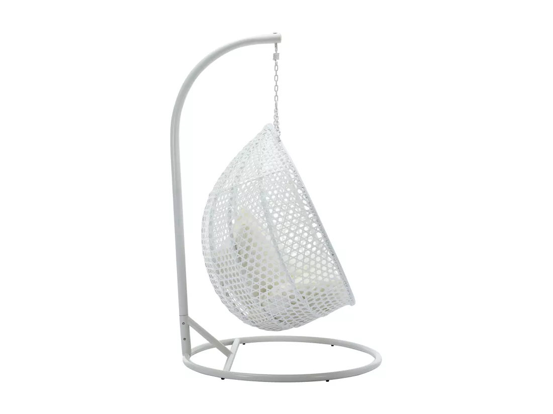 Fauteuil suspendu 2 places en résine tressée - Blanc et coussin beige - VAHINA de MYLIA