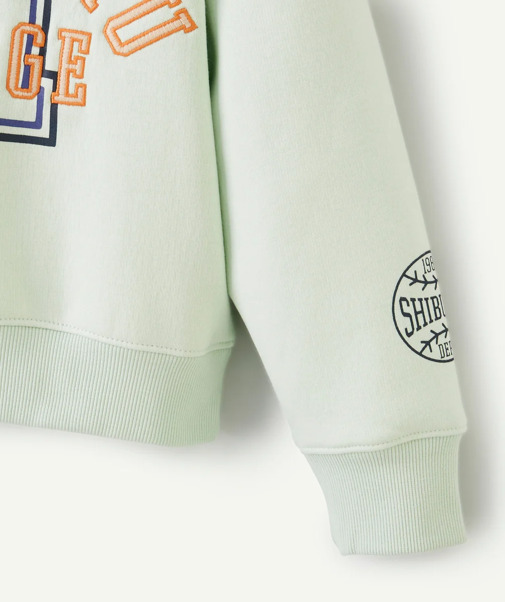 SWEAT À CAPUCHE GARÇON EN FIBRES RECYCLÉES VERT THÈME CAMPUS
