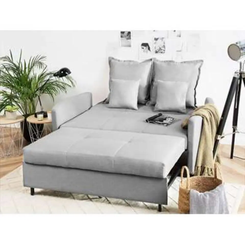 HOVIN - Slaapbank 2-zits - Lichtgrijs - Polyester