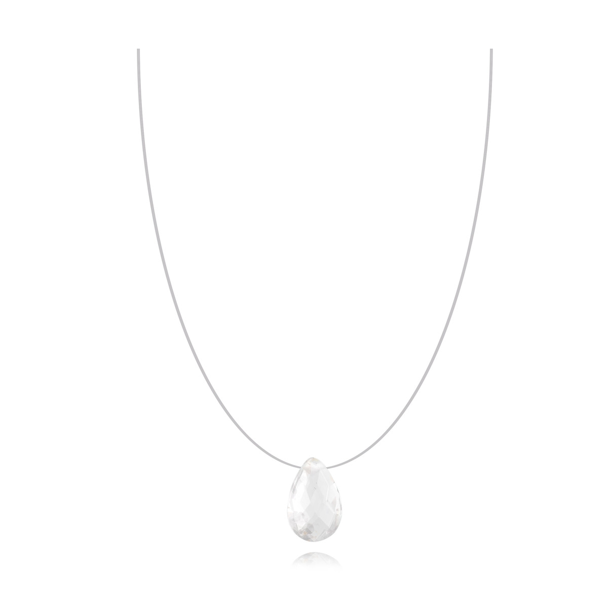 Collier argent rhodié avec poire cristal aurore boréal facetée 40cm